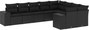vidaXL 9 részes fekete polyrattan kerti ülőgarnitúra párnákkal