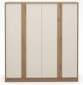 Krémszínű-natúr színű ruhásszekrény tölgyfa dekorral 180x197,5x53 cm Dennis – Marckeric