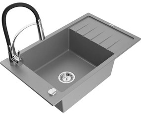 Mexen Elias, 1 kamrás gránit mosogató 795x480x200 mm és Aster mosogató csaptelep, szürke, 6511-71-73450-07