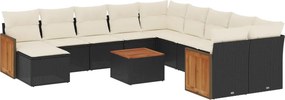 vidaXL 12 részes fekete polyrattan kerti ülőgarnitúra párnákkal