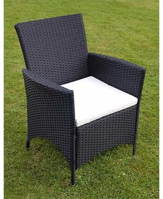7-részes fekete polyrattan kültéri étkezőszett párnákkal