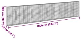 horganyzott vas gabion kosár fedéllel 1000 x 50 x 200 cm