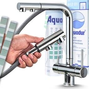 Háromutas Konyhai Csaptelep Forgatható Kifolyócsővel Króm Konyhai Csap Szűrőhöz