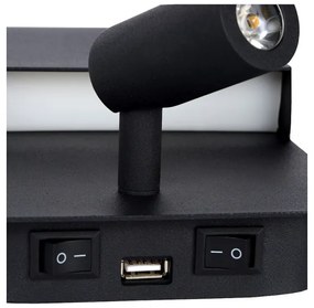 Lucide 79200/08/30 - BOXER LED fali lámpa 5W/230V + 5W USB, fekete
