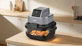 TEESA Üveg légforrós friter 4L, 1,5 L, 1500W zsírmentes fritőz, fekete