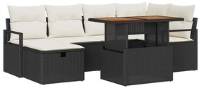 vidaXL Kerti Kanapé Szett 7 pcs Fekete polirattan
