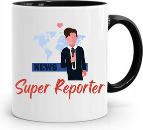 Fekete Bögre Ajándék Riporter Újságírónak, fényképes nyomtatással