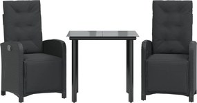 vidaXL 3 részes fekete polyrattan bisztrógarnitúra párnával