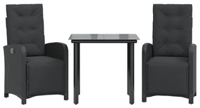 vidaXL 3 részes fekete polyrattan bisztrógarnitúra párnával