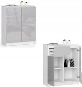 Komód szekrény K80 2D 1SZ fehér-metál fényes Akd