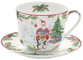 Joyful Santa karácsonyi Porcelán nagy teás csésze aljjal 400 ml