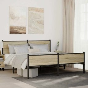 sonoma tölgyszínű fém ágykeret matrac nélkül 160 x 200 cm