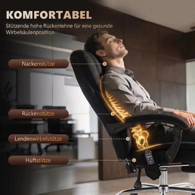 Ergonomikus irodai szék masszázsfunkcióval, lábtartóval, forgóval, görgőkkel, fekete