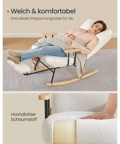 hintaszék fa lábakkal, plüss szövettel, 4 fokozatban állítható háttámlával,  krémfehér