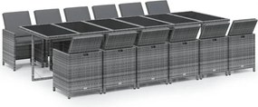 vidaXL 13 részes szürke polyrattan kerti étkezőgarnitúra párnákkal