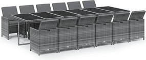 vidaXL 13 részes szürke polyrattan kerti étkezőgarnitúra párnákkal