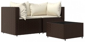 3 részes barna polyrattan kerti ülőgarnitúra párnával