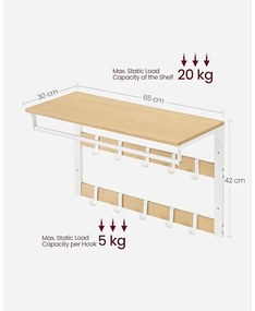VASAGLE fali ruhafogas polccal, tölgy szín–fehér
