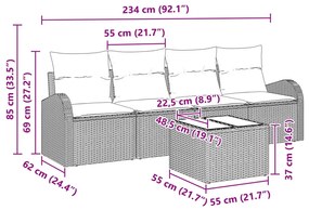 5 Részes Kerti Kanapé Szett Párnákkal Világosszürke Poli Rattan