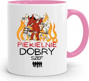 Rózsaszín Bögre Főnöknek Pokolian Jó Főnök fényképes nyomtatással