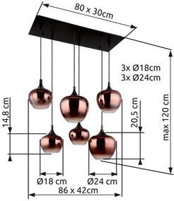 Globo 15548-6HG - MAXY kábeles csillár 6xE27/40W/230V rézszínű