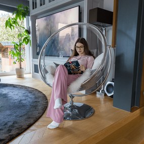 Függő fotel állvánnyal, átlátszó/ezüst/szürke, BUBBLE NEW TYP 2