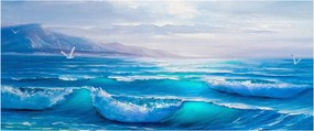 Kép - Olajfestmény a tengerről sirályokkal (120x50 cm)