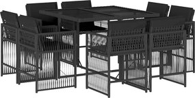 vidaXL 9 részes fekete polyrattan kerti étkezőgarnitúra párnákkal