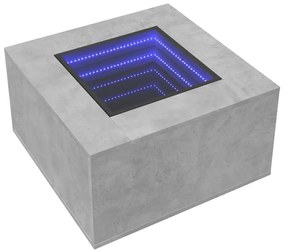 Betonszürke szerelt fa dohányzóasztal LED-del 60 x 60 x 40 cm