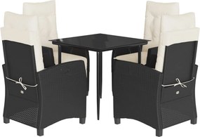 vidaXL 5 részes fekete polyrattan kerti étkezőgarnitúra párnákkal