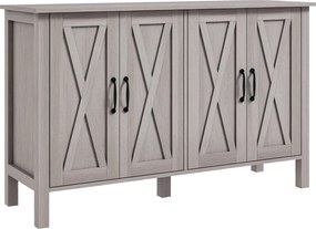 HOMCOM Alacsony Rusztikus Stílusú Konyhai Szekrény 2 Állítható Polccal, TV Buffet 55 hüvelykig 4 Fa Ajtóval, 120x37x75 cm, Szürke | Aosom