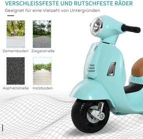 HOMCOM Elektromos gyerekmotor vespa, LED fénnyel, hanggal, 18-36 hónapos korú, türkiz
