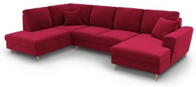 Piros bársony kinyitható tárolóhelyes sarokkanapé (bal oldali-U alakú) Kyoto – Cosmopolitan Design