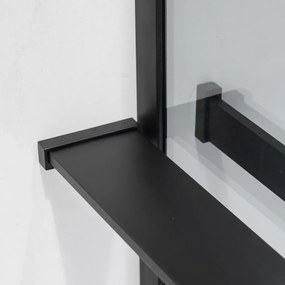 Stuxi Milano Easy Plus Black Walk-in zuhanyfal, 80x200 cm, 8 mm vastag vízlepergető üveggel, helytakarékos stabilizátorral, polccal, törölközőtartóval