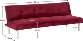 Kanapé széthúzhatós, bordó/tölgy, ALIDA