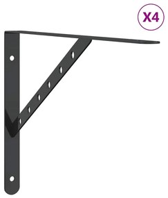 4 db fekete rozsdamentes acél polctartó 40 x 2,5 x 25 cm