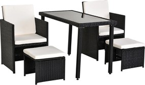 Outsunny Polyrattan Étkező Szett Kerti Bútor Készlet 11 db Párnával Fekete | Aosom