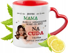 Anyának Piros Bögre Szív Alakú Füllel Ajándék Nyomtatott