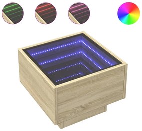 Sonoma tölgy színű szerelt fa kisasztal LED-del 40 x 40 x 30 cm