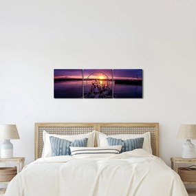 Egy halászhajók képe egy kikötőben (órával) (90x30 cm)