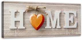 Gario Vászonkép Otthon felirat narancssárga szívvel világos fán Méret: 90 x 30 cm