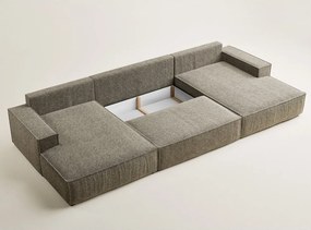 Barna zsenília kinyitható-tárolóhelyes sarokkanapé (U alakú) Kyoto – Maison de Rêve