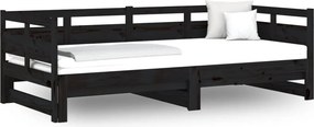 vidaXL fekete tömör fenyőfa kihúzható kanapéágy 2 x (90 x 190) cm
