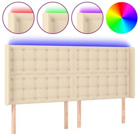 krémszínű szövet LED-es fejtámla 203x16x118/128 cm