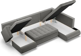 Tokio U sarokkanapé, 3 ágyneműtartóval, bársony, jobboldali, világosszürke