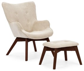 Bézs kordbársony fotel lábtartóval Niko – Ropez