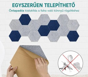 Bilnora extra sűrű Hatszögletű öntapadós hátoldalú filc hangszigetelő panel nappaliba 9mm Vastag 50*50 cm - 06 silver , 50x50x0,9cm