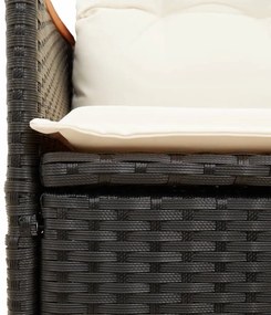7 részes fekete polyrattan kerti étkezőgarnitúra párnával