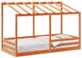 viaszbarna tömör fenyőfa gyerekágy tetővel 90 x 200 cm