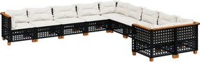vidaXL 10 részes fekete polyrattan kerti ülőgarnitúra párnákkal